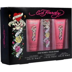 Ed Hardy Eau De Parfum Spray 1.7 Oz & Body Lotion 3 Oz & Shower Gel 3 Oz