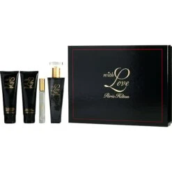 Paris Hilton With Love Eau De Parfum Spray 3.4 Oz & Body Lotion 3 Oz & Shower Gel 3 Oz & Eau De Parfum Roll On 0.2 Oz Mini