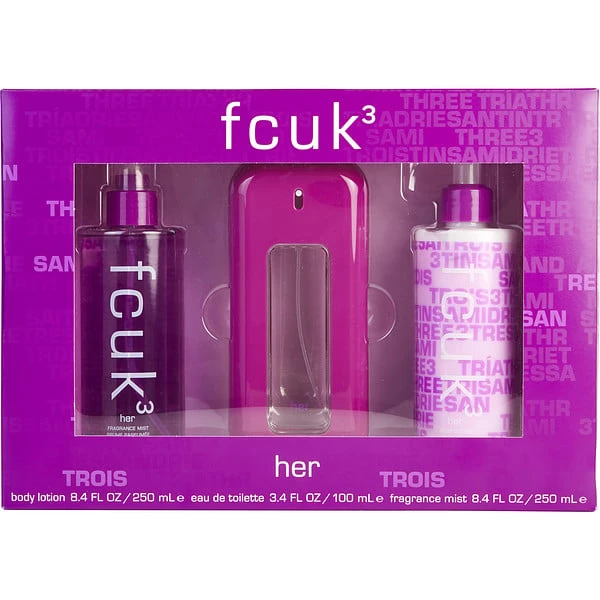 Fcuk 3 Eau De Toilette Spray 3.4 Oz & Body Lotion 8.4 Oz & Fragrance Mist 8.4 Oz 1 Fcuk 3 Eau De Toilette Spray 3.4 Oz & Body Lotion 8.4 Oz & Fragrance Mist 8.4 Oz