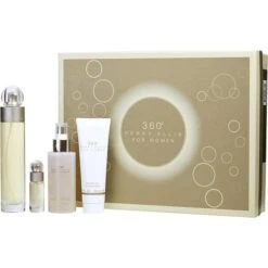 Perry Ellis 360 Eau De Toilette Spray 3.4 Oz & Body Mist 4 Oz & Shower Gel 3 Oz & Eau De Toilette Spray 0.25 Oz Mini