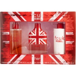 Fcuk Rebel Her Eau De Parfum Spray 3.4 Oz & Body Lotion 8.4 Oz & Fragrance Mist 8.4 Oz